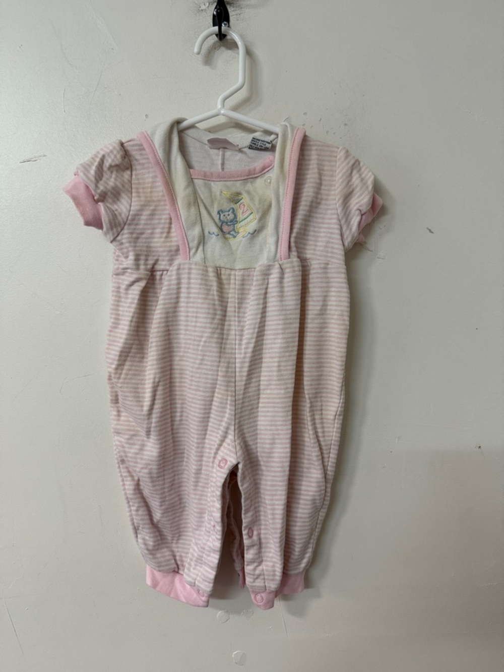 Pink Striped Infant One-Piece Bodysuit with Embroidered Character 1990’s